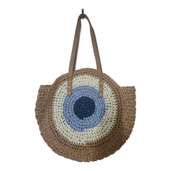 NEW Boho Large Round Straw Woven Shoulder Bag Handmade Summer Beach Tote Bag - Picture 5 of 7
